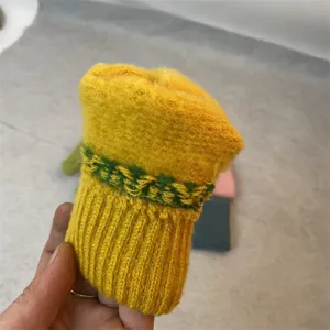 Women winter warm knitted wool gloves thick plush lining half finger cold proof stylish