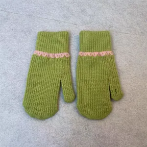 Women winter warm knitted gloves green pink pattern cozy cute thermal mitten daily wear