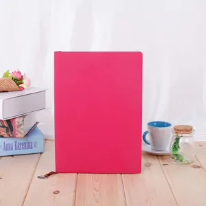 Pink A5 PU leather hardcover notebook for office and business note-taking daily use.