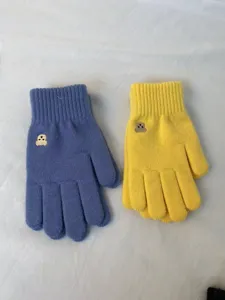 Cozy winter knitted gloves with cute bear embroidery, warm touchscreen design for daily wear.