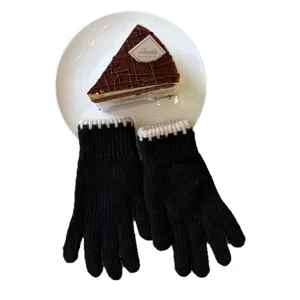 Korean style black knit touch screen warm winter gloves for women simple chic fashion