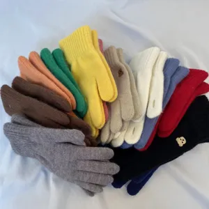 Colorful knitted gloves for women winter warm cute bear embroidery touch screen new