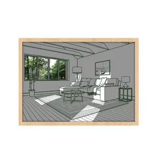 Wooden photo frame with LED light painting, modern living room line art decor for home bedroom.