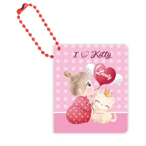 Mini carnet de poche avec illustration de fille mignonne couverture rose et chaîne de perles