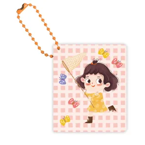 Mini carnet de poche avec chaîne de perles orange couverture fille cartoon mignonne bloc-notes