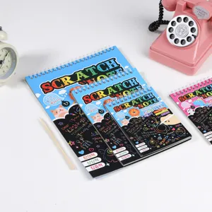 Creative colorful scratch art notebook set with wooden stylus for kids DIY drawing