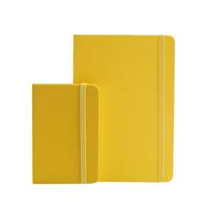 Yellow hardcover notebook with elastic band set, portable student diary and business memo.