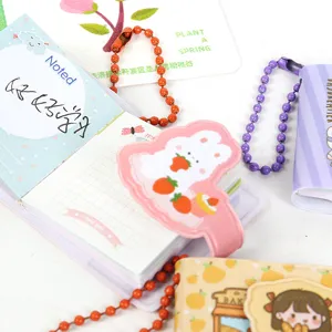 Mini carnet de poche portable avec pages colorées, chaînes à billes et pinces mignonnes.