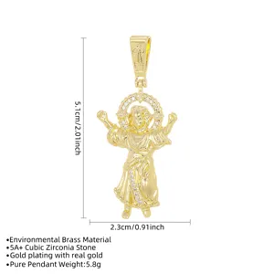 Pendentif en laiton plaqué or avec zircone cubique 5A+ et dimensions de taille.
