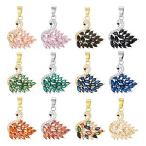 Ciondolo Cigno in Rame Placcato Oro Minimalista Con Zirconia Micro-Pave Forma Animale Ciondolo Solo Per Donne Gioielli Fai-da-te