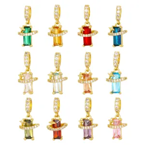 Ins Stijl Geometrische Rechthoek Zirconia Hanger Saturnus Ster Koper Verguld DIY Kleurrijke Bedel Vrouwen Sieraden Maken