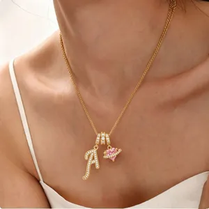 Damen Kupfer Zirkonia Herz Planet Buchstabe Anhänger Halskette Gold Silber Galvanisiert Mode Box Kette Romantischer Schmuck Geschenk