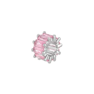 Elegant pink baguette zircon spacer bead with 18K silver plating for DIY jewelry