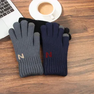 Gants d'hiver pour hommes en tricot tactile, gants thermiques épais en laine pour le froid.
