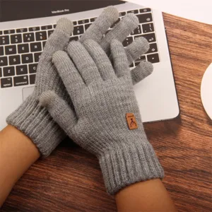 Men Winter Warm Knit Touchscreen Gloves Cold Proof Outdoor Working Full Finger Gloves Acrylic Solid Color Gloves