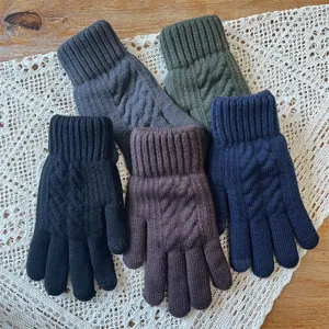 Gants tricotés d'hiver pour hommes tactiles doublés polaire épais chauds en laine