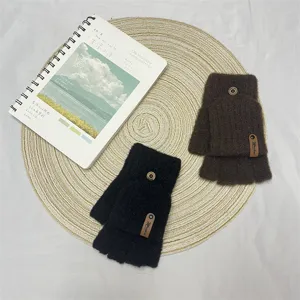 Knit wool winter gloves half finger flip top warm thermal casual solid color comfortable