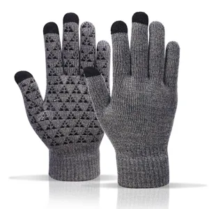 Knit touchscreen gloves with anti-slip silicone grip dots, warm wool winter gloves for daily use.