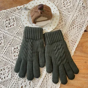 Gants tricotés d'hiver pour hommes écran tactile vert foncé épais thermique usure en plein air