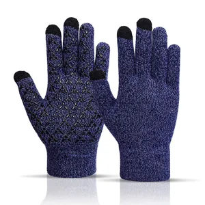 Winter thermal touch screen knitted gloves with anti slip grip for men and women detail view.