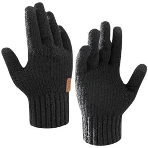 Hommes Hiver Double Couche Gants Chauds Écran Tactile Résistant au Froid Épais Plus Velours Tricoté Jacquard Gants à Doigts Séparés