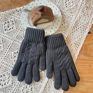 Gants d'hiver tricotés tactiles pour homme, gris foncé thermiques épais chauds vue détaillée.