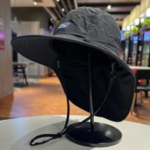 Men outdoor wide brim sun protection hiking hat with neck flap and chin strap main view