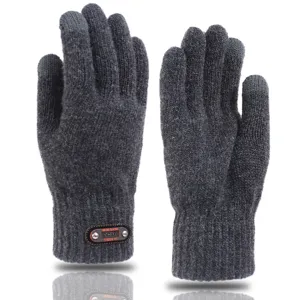 Gants d'hiver tricotés chauds pour hommes écran tactile gris foncé gants thermiques