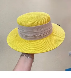 French vintage flat top straw hat summer sun protection beach wide brim sunshade hat