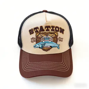 American style vintage embroidered baseball cap with breathable mesh and curved brim for outdoor.