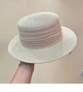 French vintage flat top straw hat for women summer sun protection beach wide brim hat