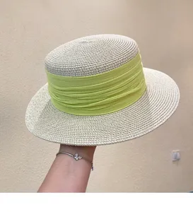 French vintage flat top straw hat for women summer sun protection beach vacation wide brim hat