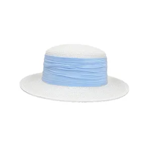 French vintage flat top straw hat for women, summer beach sun protection wide brim hat.