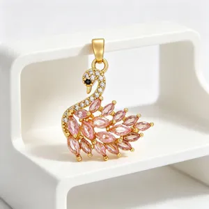 18K Vergoldetes Kupfer Zirkonia Schwan Anhänger Für Damen Mode Eleganter Rosa Tieranhänger Nur Oder Box-Kette Halskette Schmuckkomponente