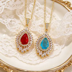 Wassertropfen Zirkonia Anhänger Halskette Für Damen Kupfer Vergoldet Zierliche Elegante Schlüsselbein Kette Schmuck Geschenk