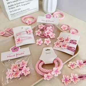 Sweet Pink Cherry Blossom Hair Clips Cute Flower Hair Ties Set Elegant Resin Duckbill Clips For Women Girls Hair Accessories