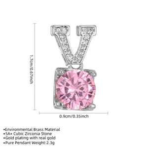 Detaillierte Maße und Material für Messinganhänger mit rosa Zirkonia und V-Design