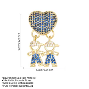 Pendentif cœur plaqué or avec design de garçons, dimensions et matériaux inclus