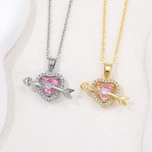 Vintage Copper Rhinestone Heart Arrow Pendant Cupid Arrow Pave Sparkly Rhinestones Electroplated Charm Craft Necklace Accessory For Jewelry Making DIY