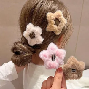 Barrettes à cheveux en peluche étoile pour filles aux couleurs pastel pour l'hiver