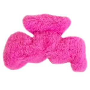 Pince à cheveux en peluche rose vif en forme de M pour une coiffure d'hiver élégante