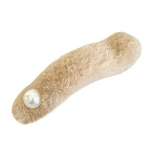Barrette à cheveux en fausse fourrure pelucheuse d'automne hiver avec une grande perle.