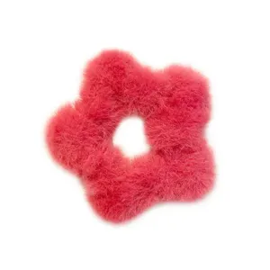 Chouchou à fleurs en peluche rose vif pour filles, accessoire de mode automne-hiver