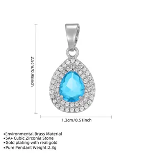 Detailed specs and size for the pear-shaped blue cubic zirconia pendant necklace