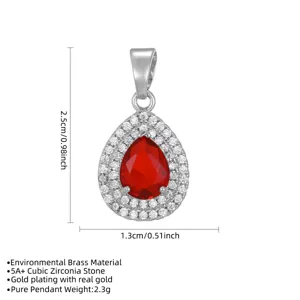 Detailed view of red waterdrop pendant with dimensions and material specs.