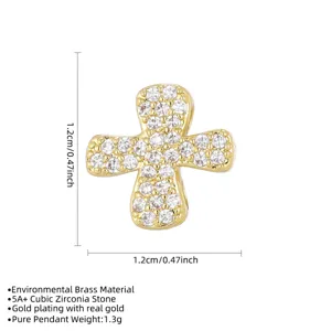 Detailed specification view of 1.2cm gold-plated cross pendant with 5A+ cubic zirconia