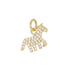Detail shot of 18K gold plated horse charm with micro-pave cubic zirconia inlay