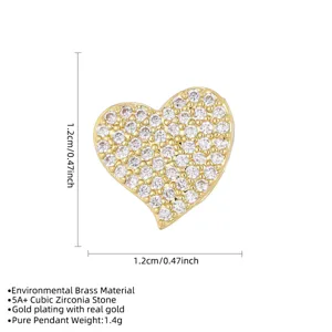 Detailed view of 1.2cm heart pendant in gold-plated brass with 5A+ cubic zirconia
