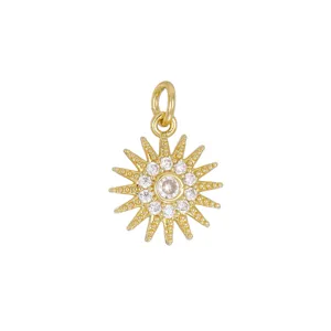 Detailed view of 18K gold-plated sun pendant with sparkling zircon for DIY jewelry