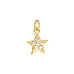 Miniature 18K gold plated star pendant charm with white zirconia inlay for DIY jewelry